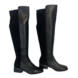 Alfani Step Flex Ludlowe Black Leather Stretch Knee High Riding Boots Size 5.5 M